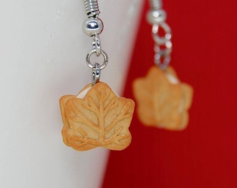 Maple cookie earrings, clip on or hook style, celebrate Canada's 150th birthday, truly Canadian desserts