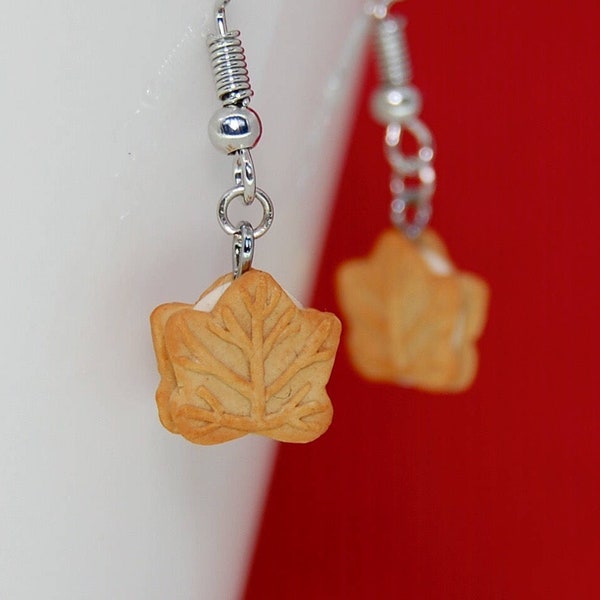 Maple cookie earrings, clip on or hook style, celebrate Canada's 150th birthday, truly Canadian desserts