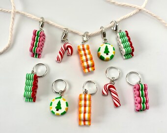 5pc Christmas Stitch Markers or Progress Keepers - Grandma’s candy dish favourites