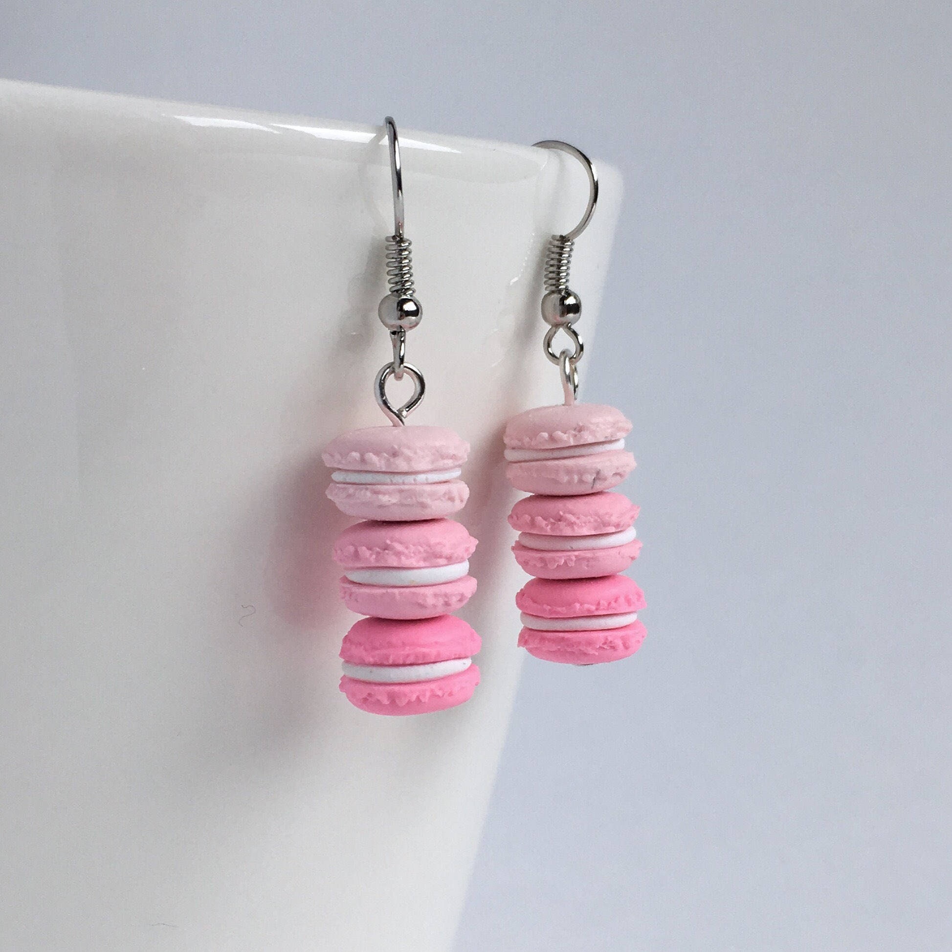 Macaron Earrings - Pink Ombré - Mini French Macarons Just  Silver 1\