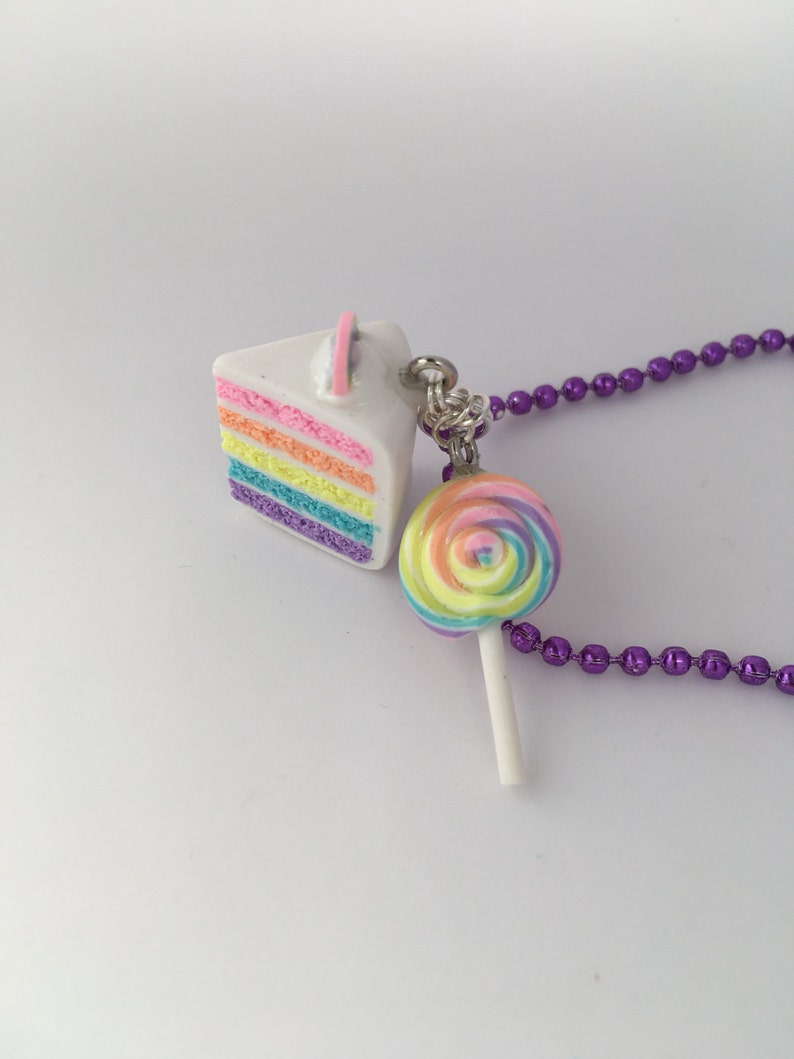 Mini pastel Rainbow cake and lollipop necklace bakery charms birthday celebration cake mini food jewelry