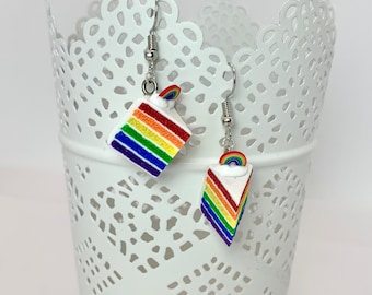 Rainbow cake earrings, mini food jewelry, bakery charms