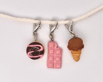 3pc Stitch Markers or Progress Keepers   Donut, ruby chocolate bar, and ice cream cone