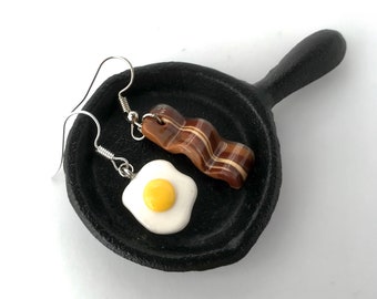 Bacon & egg earrings. Breakfast jewelry for that unique gift!
