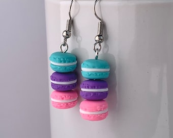 Earrings - Mini french macaron - teal purple pink party earrings