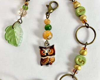 Handmade Row Counter Chain, Polymer Clay Number Beads, Owl Stitch Marker