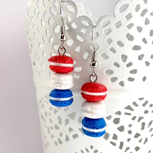 Earrings Mini french macaron red, white, & blue image 1