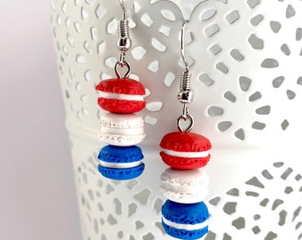 Earrings - Mini french macaron - red, white, & blue