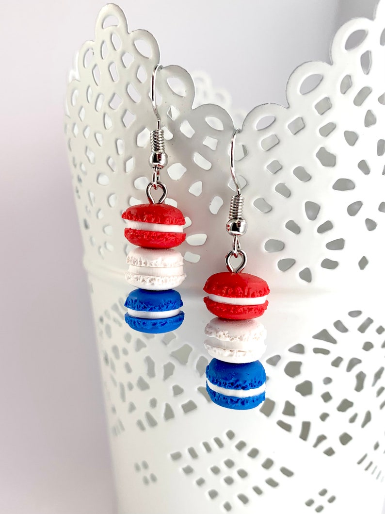 Earrings Mini french macaron red, white, & blue image 1