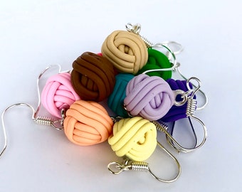 Mini yarn ball earrings - clip on and shepherd hook available