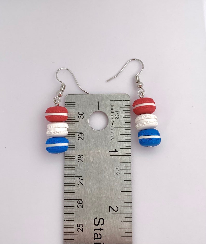 Earrings Mini french macaron red, white, & blue image 4