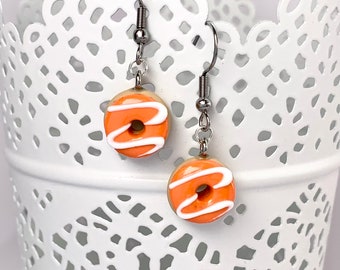 Mini donut earrings, orange cream doughnut jewelry