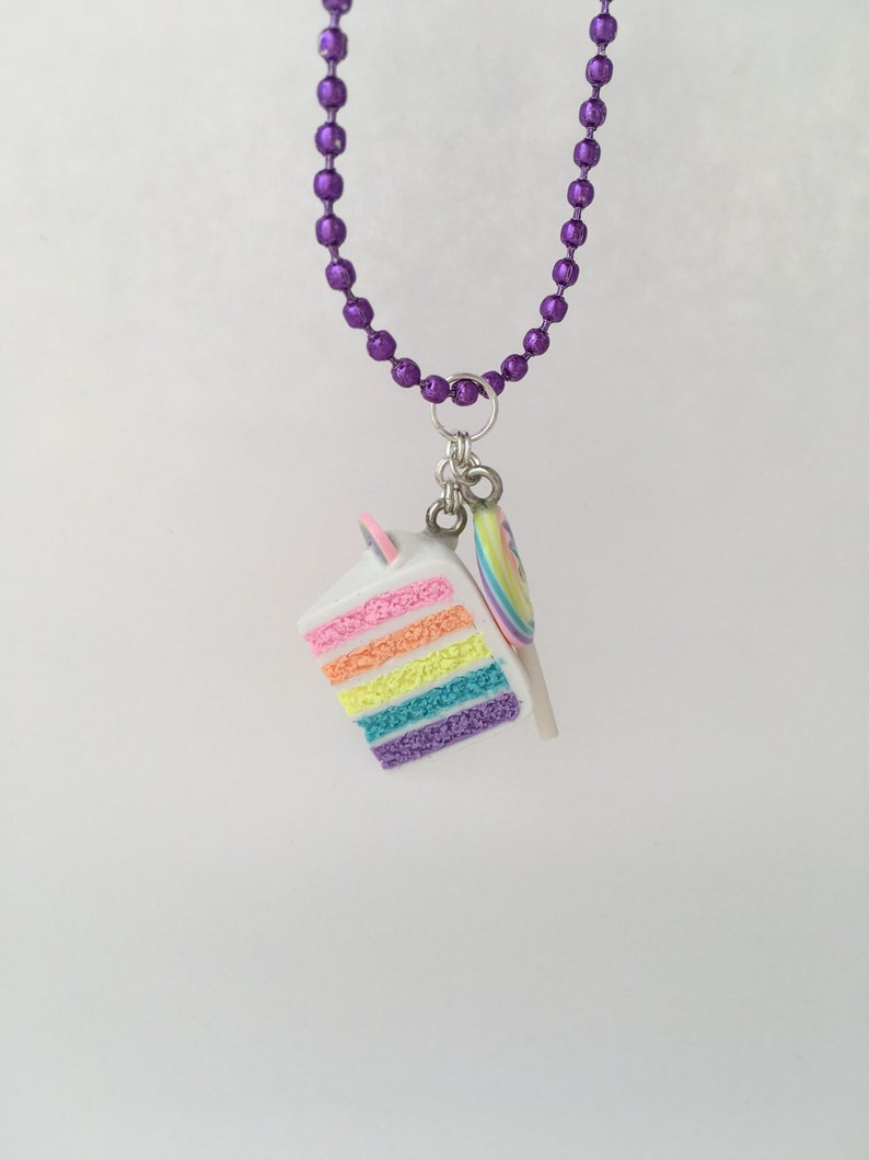 Mini pastel Rainbow cake and lollipop necklace bakery charms birthday celebration cake mini food jewelry