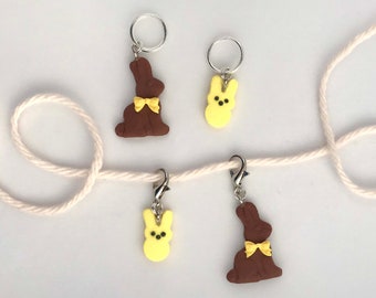 Easter stitch markers or progress keepers, set of 2, knit hoop or crochet clip on lobster claw mini food charms