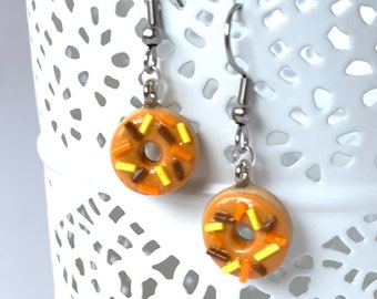 Mini donut earrings, maple sprinkle doughnut jewelry