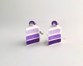 Cake earrings purple ombré with rainbow icing topper