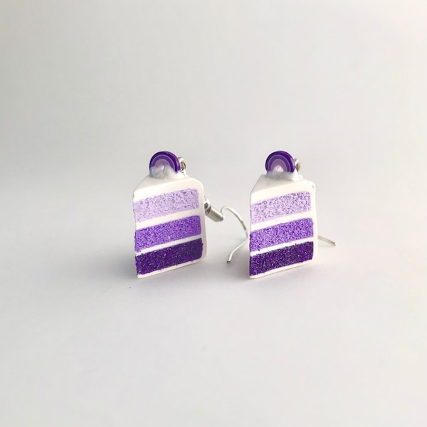 Cake earrings purple ombré with rainbow icing topper