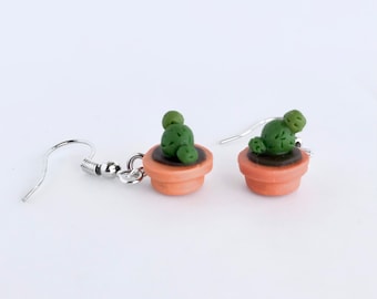 Cactus earrings - mini plant in tiny terracotta pot - Green thumb gift