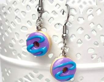 Mini donut earrings, wild berry doughnut jewelry