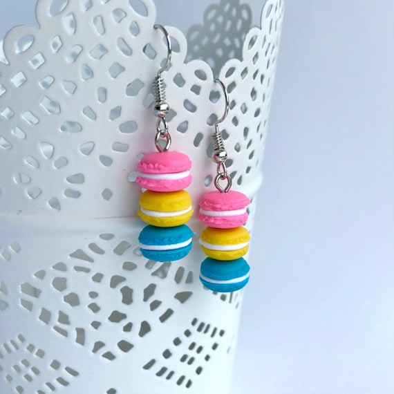 Macaron Earrings - Pink Ombré - Mini French Macarons Just  Silver 1\