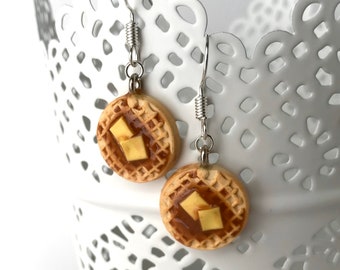 Waffle earrings Mini breakfast charms Belgian waffles