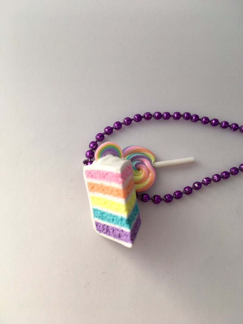 Mini pastel Rainbow cake and lollipop necklace bakery charms birthday celebration cake mini food jewelry