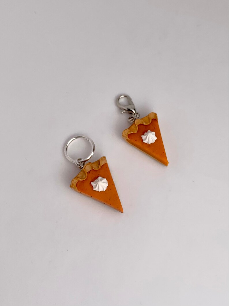 Pumpkin pie Progress keeper or stitch marker, knit hoop or crochet clip on lobster claw mini food charms image 4