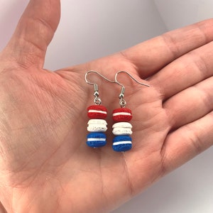 Earrings Mini french macaron red, white, & blue image 2