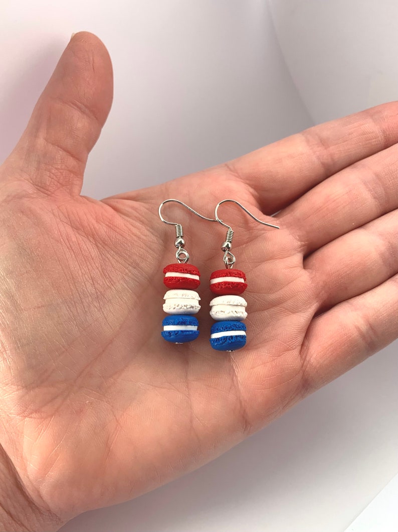 Earrings Mini french macaron red, white, & blue image 2