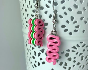Ribbon Candy Earrings Red Green and Pink