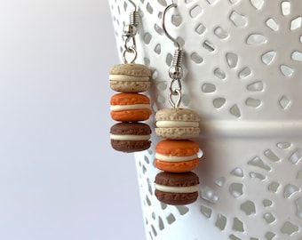 Earrings - Mini french macaron - pumpkin spice fall colours