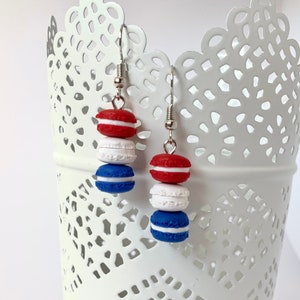 Earrings Mini french macaron red, white, & blue image 5