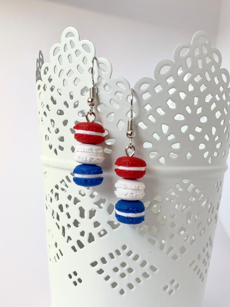 Earrings Mini french macaron red, white, & blue image 5