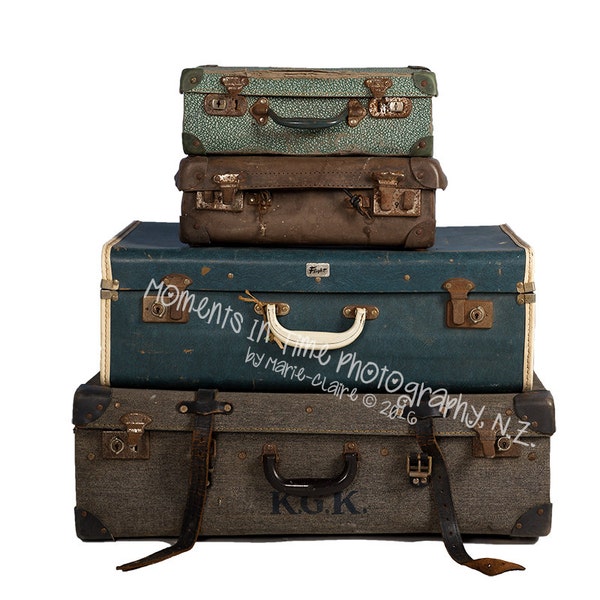 MIT Vintage Suitcases Pile of 4 Digital Overlay