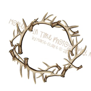 May include: A wreath made of antlers, arranged in a circle. The antlers are light brown and have a natural, rustic look.