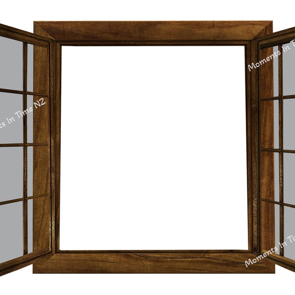 MIT Open Wooden Window on Transparent Background Digital Overlay