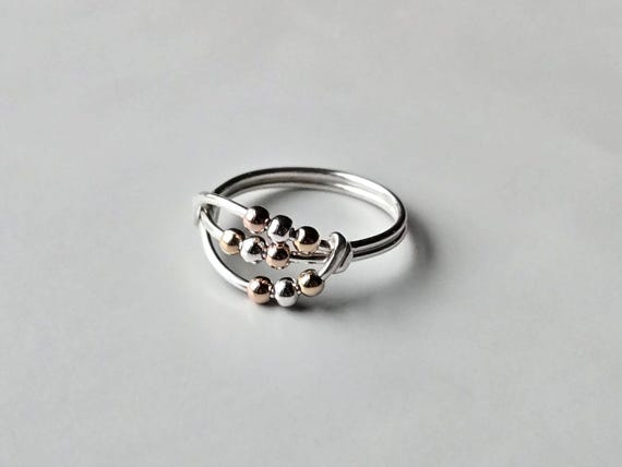 Deva Fidget Ring, Anxiety Bead Ring, Sterling Silver Spinner Ring, Worry Ring, Wire Wrapped Ring, Stackable Ring
