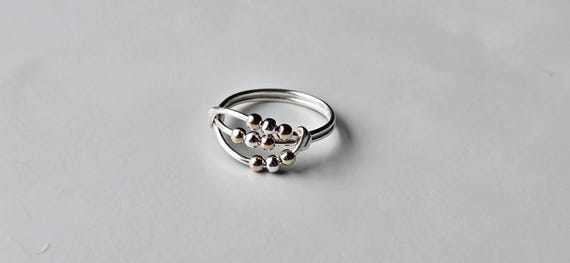 Deva Fidget Ring, Anxiety Bead Ring, Sterling Silver Spinner Ring, Worry Ring, Wire Wrapped Ring, Stackable Ring