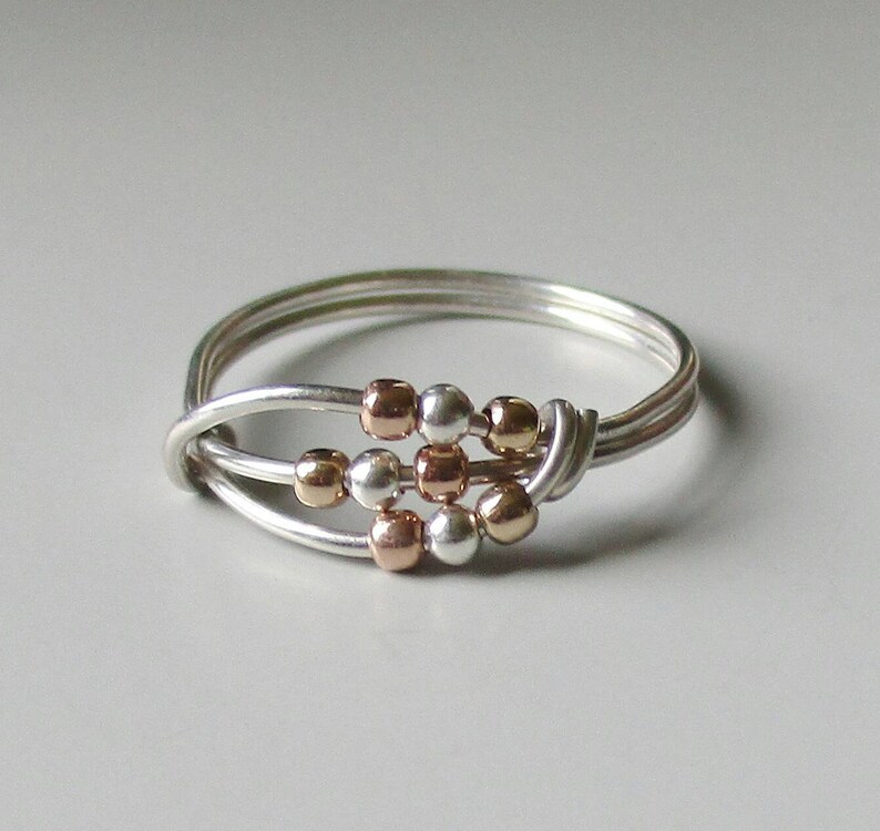 Deva Fidget Ring, Sterling Silver Spinner Ring, Rose Gold Worry Ring, Wire Wrapped Ring, Stackable Ring 