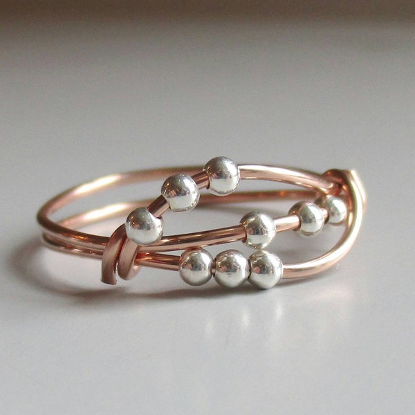 Uma | Rose Gold Fidget Ring with Sterling Silver Beads, Stacking Ring