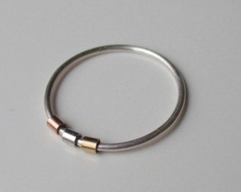 Shonen | Sterling Silver Fidget Ring with Tube Beads, Anxiety Spinner Ring