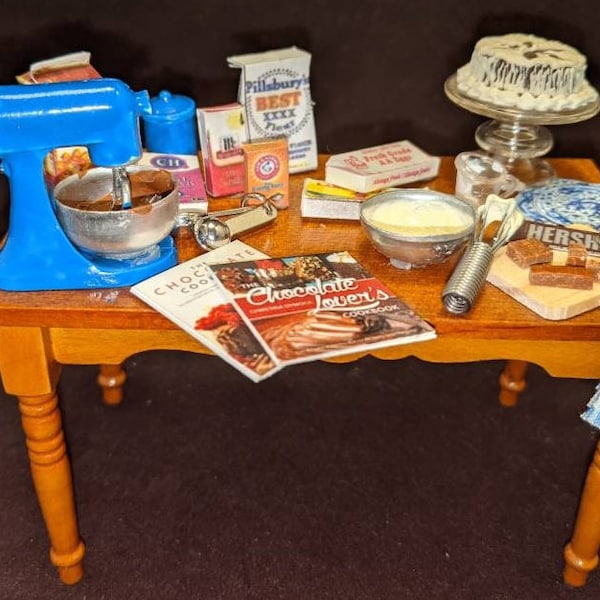 Miniature Chocolate Baking Table, 1/12 Scale