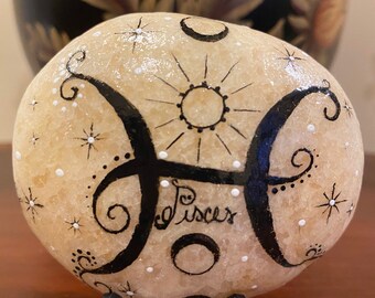 Hand Painted Zodiac Pisces Horoscope Stone
