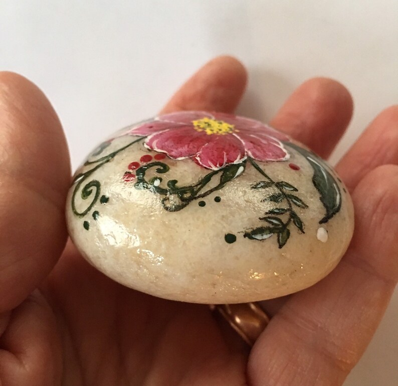 Hand Painted Floral Stone Stone Painting Stone Art Etsy