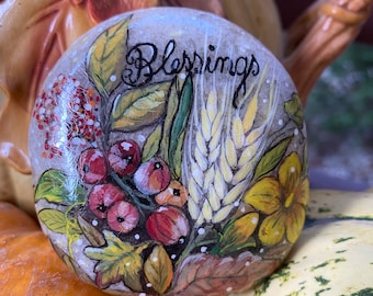 Fall Foliage Blessings Hand Painted Message Stone