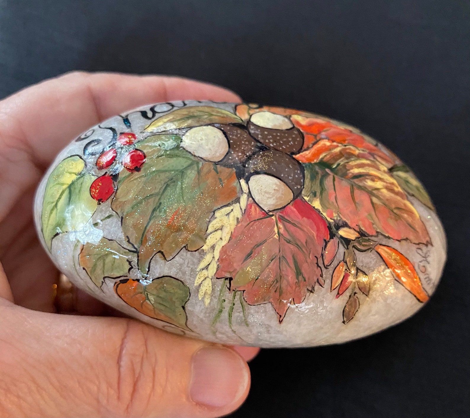 Hand Painted Autumn Thankful Stone - Etsy