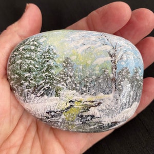 Winter Scene Hand Painted Stone