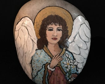 Hand Painted Robed Angel Spiritual Stone