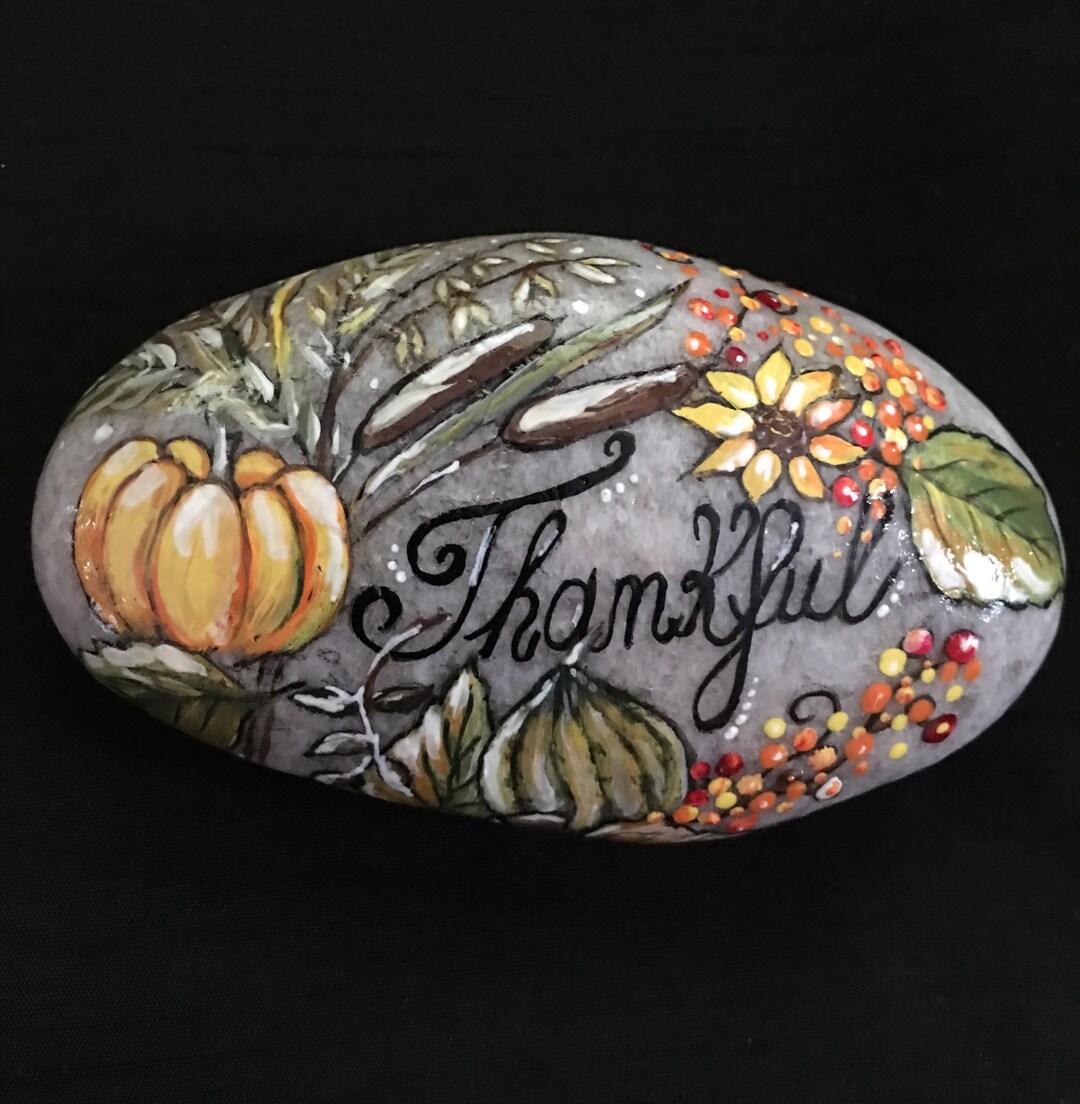 Autumn Leaves Thankful Message Hand Painted Stone - Etsy