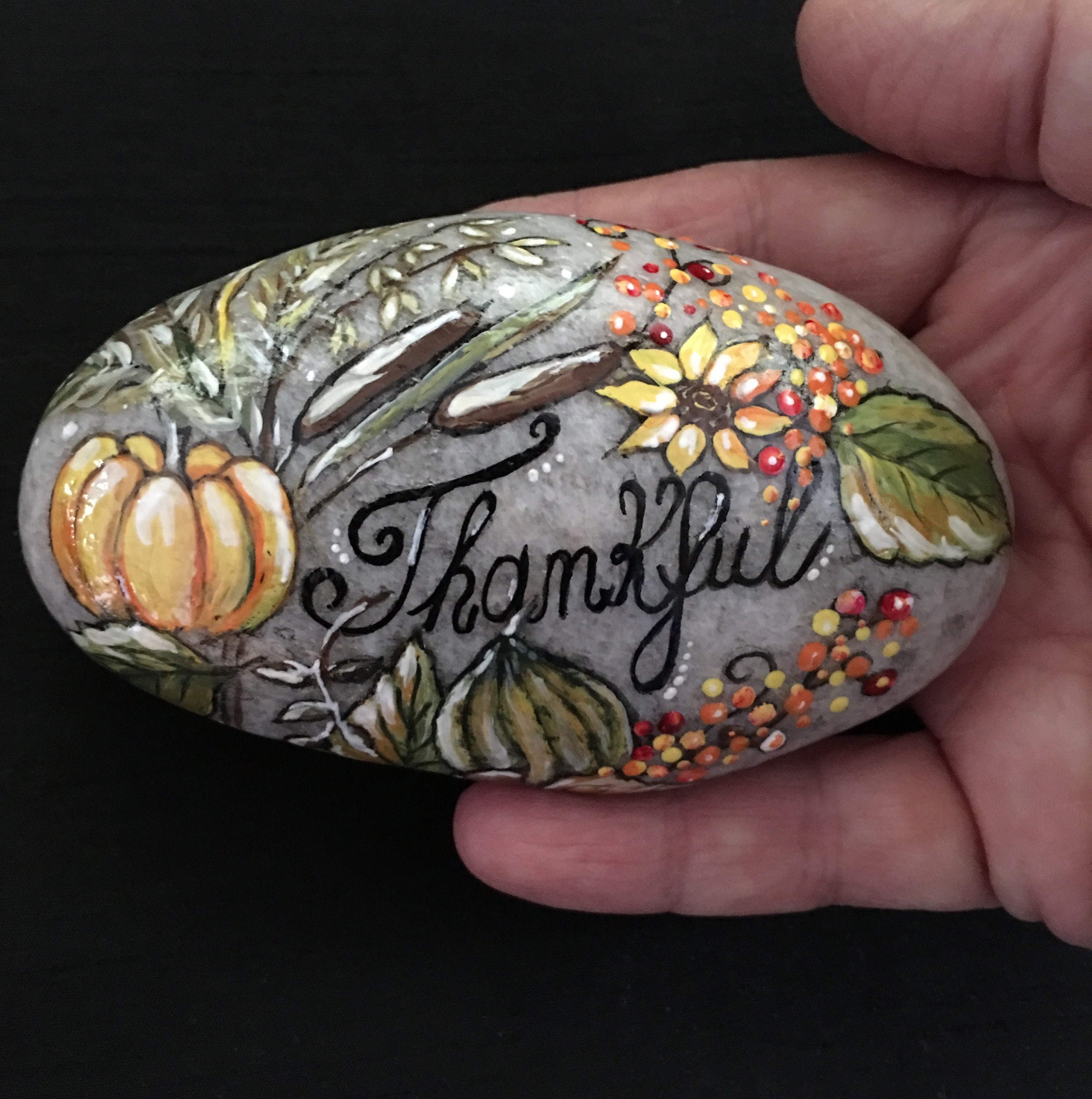 Autumn Leaves Thankful Message Hand Painted Stone - Etsy